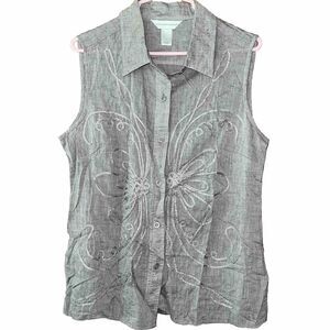 Christopher & Banks Brown Grey Metallic Embroidery Sleevless Blouse Size Small